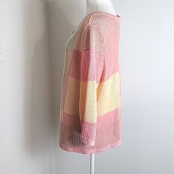 CJ Banks  Pastel Open-Knit Buttondown Sweater, Shades of Pink, Peach,Size X, 14W - Picture 6 of 9